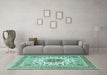 Machine Washable Medallion Turquoise Traditional Area Rugs in a Living Room,, wshtr1585turq