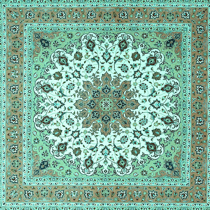 Square Machine Washable Medallion Turquoise Traditional Area Rugs, wshtr1585turq