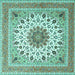 Square Machine Washable Medallion Turquoise Traditional Area Rugs, wshtr1585turq