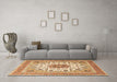Machine Washable Medallion Brown Traditional Rug in a Living Room,, wshtr1585brn