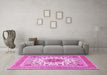 Machine Washable Medallion Pink Traditional Rug in a Living Room, wshtr1585pnk