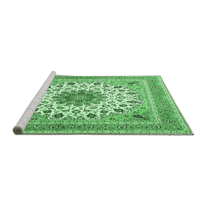 Sideview of Machine Washable Medallion Emerald Green Traditional Area Rugs, wshtr1585emgrn
