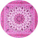 Round Machine Washable Medallion Pink Traditional Rug, wshtr1585pnk