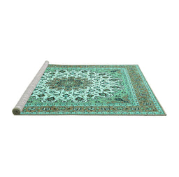Sideview of Machine Washable Medallion Turquoise Traditional Area Rugs, wshtr1585turq