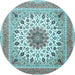 Round Medallion Light Blue Traditional Rug, tr1585lblu
