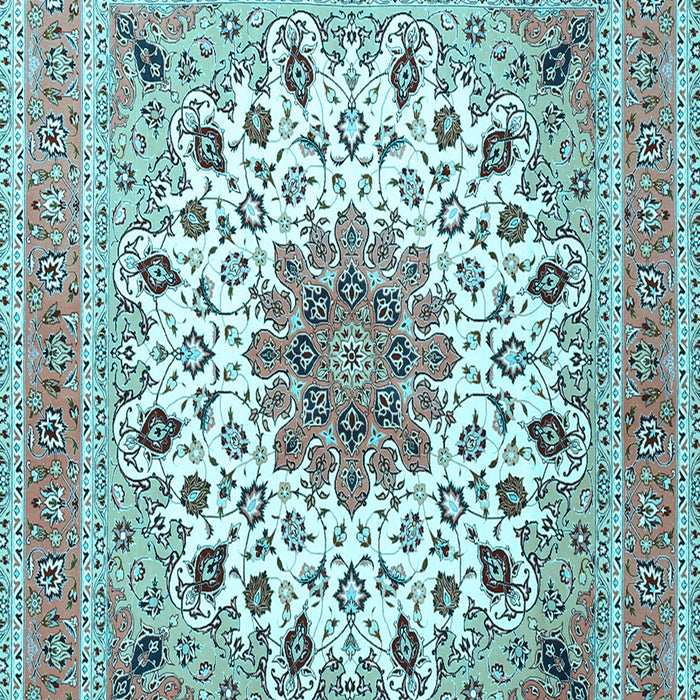 Machine Washable Medallion Light Blue Traditional Rug, wshtr1585lblu
