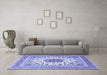 Machine Washable Medallion Blue Traditional Rug in a Living Room, wshtr1585blu