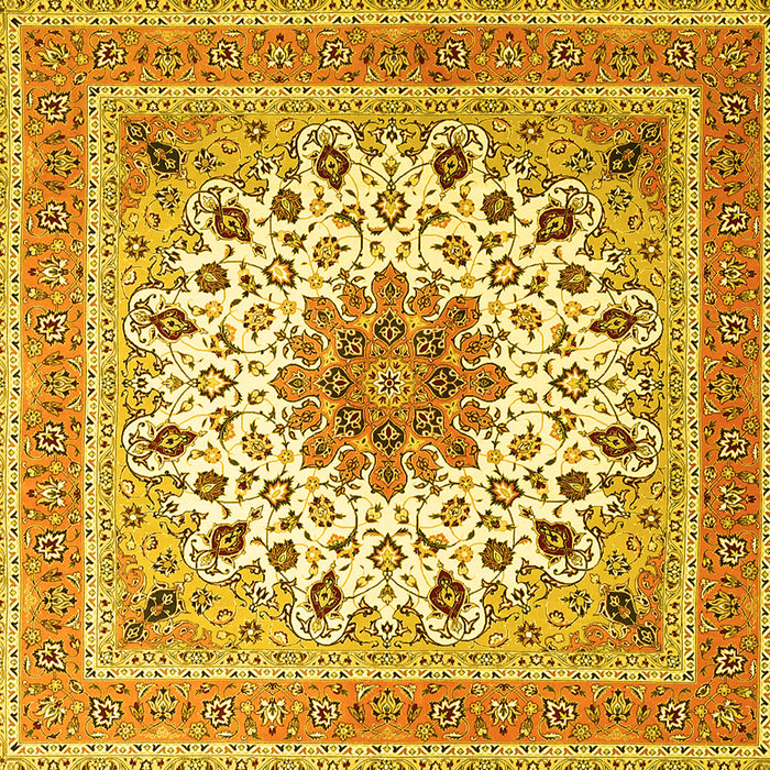 Square Machine Washable Medallion Yellow Traditional Rug, wshtr1585yw