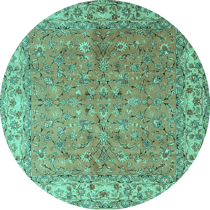 Round Machine Washable Persian Turquoise Traditional Area Rugs, wshtr1586turq
