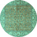 Round Machine Washable Persian Turquoise Traditional Area Rugs, wshtr1586turq