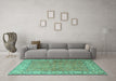 Machine Washable Persian Turquoise Traditional Area Rugs in a Living Room,, wshtr1586turq