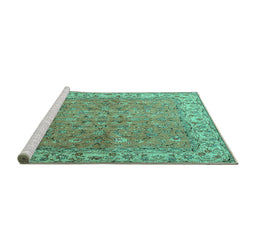Sideview of Machine Washable Persian Turquoise Traditional Area Rugs, wshtr1586turq
