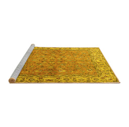 Sideview of Machine Washable Persian Yellow Traditional Rug, wshtr1586yw