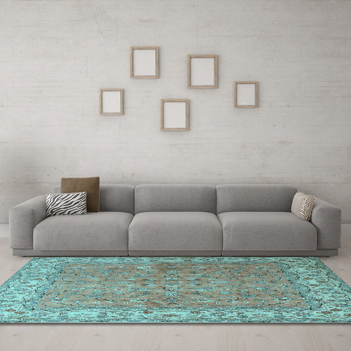 Machine Washable Persian Light Blue Traditional Rug in a Living Room, wshtr1586lblu