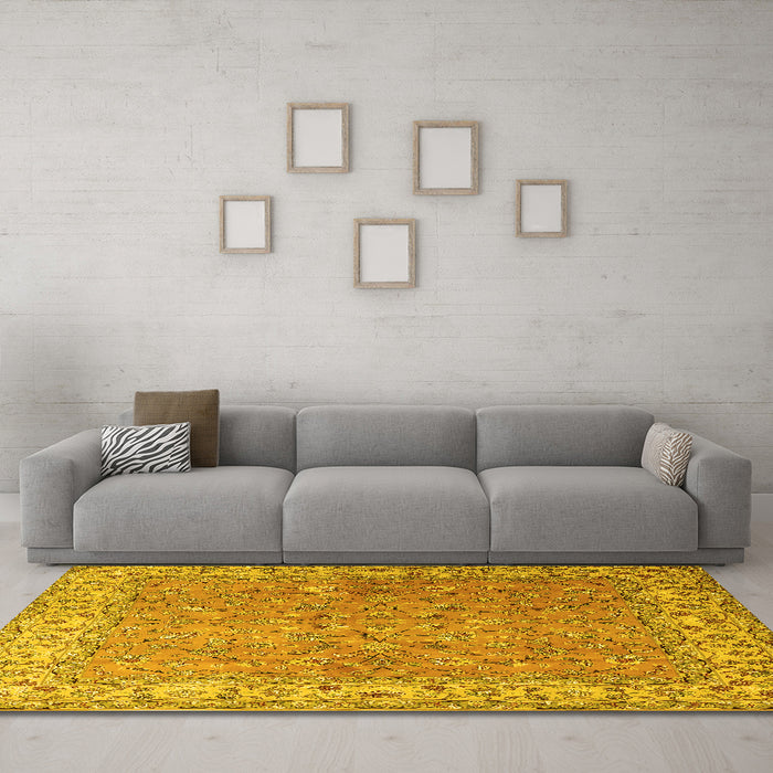 Machine Washable Persian Yellow Traditional Rug in a Living Room, wshtr1586yw
