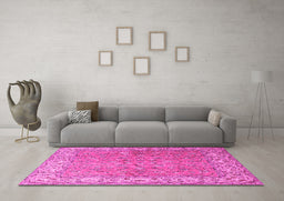 Machine Washable Persian Pink Traditional Rug in a Living Room, wshtr1586pnk