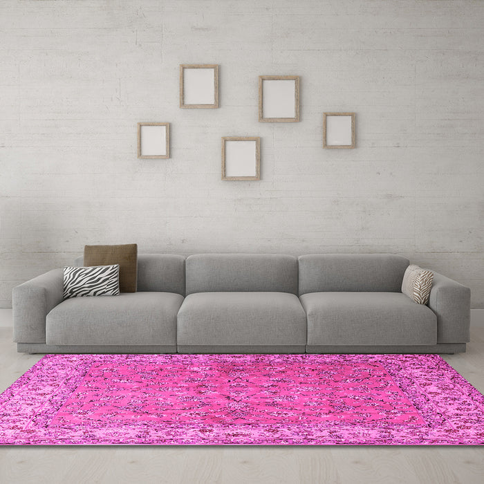Machine Washable Persian Pink Traditional Rug in a Living Room, wshtr1586pnk