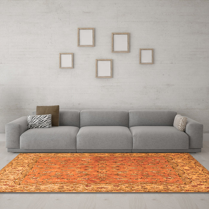 Machine Washable Persian Orange Traditional Area Rugs in a Living Room, wshtr1586org