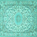 Square Machine Washable Medallion Turquoise Traditional Area Rugs, wshtr1587turq