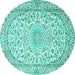 Round Medallion Turquoise Traditional Rug, tr1587turq