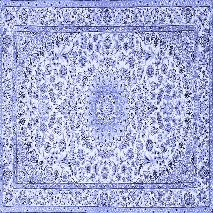 Square Machine Washable Medallion Blue Traditional Rug, wshtr1587blu