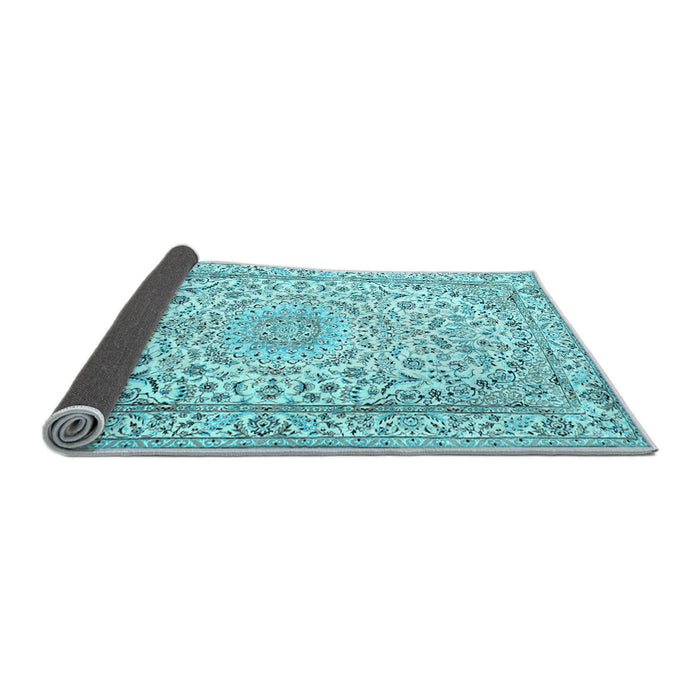 Sideview of Medallion Light Blue Traditional Rug, tr1587lblu
