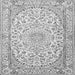 Round Machine Washable Medallion Gray Traditional Rug, wshtr1587gry