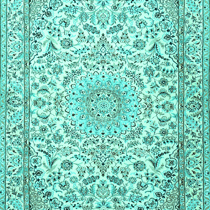Machine Washable Medallion Turquoise Traditional Area Rugs, wshtr1587turq