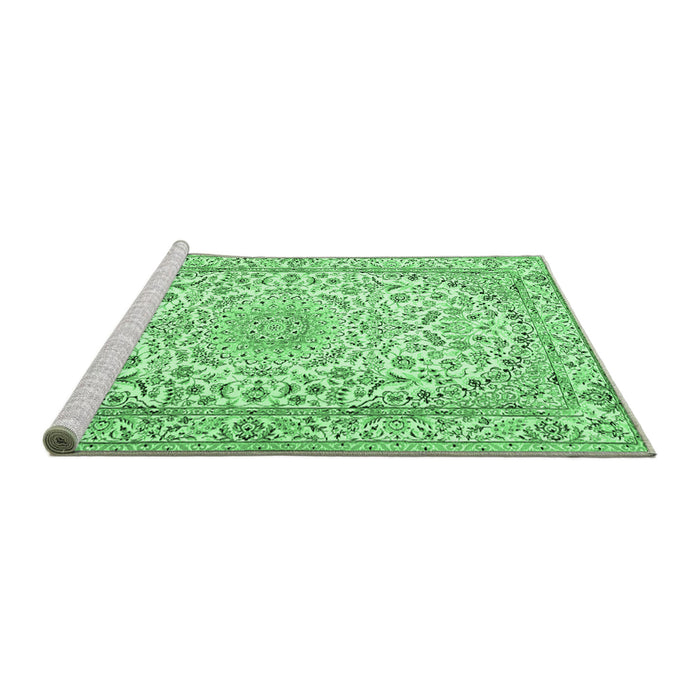 Sideview of Machine Washable Medallion Emerald Green Traditional Area Rugs, wshtr1587emgrn