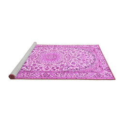 Sideview of Machine Washable Medallion Pink Traditional Rug, wshtr1587pnk