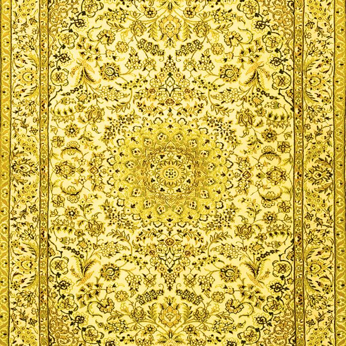 Machine Washable Medallion Yellow Traditional Rug, wshtr1587yw