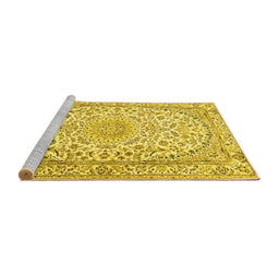Sideview of Machine Washable Medallion Yellow Traditional Rug, wshtr1587yw