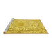 Sideview of Machine Washable Medallion Yellow Traditional Rug, wshtr1587yw