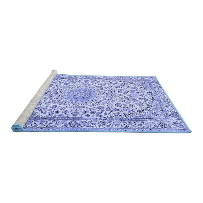 Sideview of Machine Washable Medallion Blue Traditional Rug, wshtr1587blu