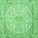 Square Machine Washable Medallion Emerald Green Traditional Area Rugs, wshtr1587emgrn