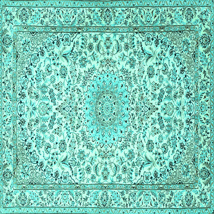 Square Medallion Turquoise Traditional Rug, tr1587turq