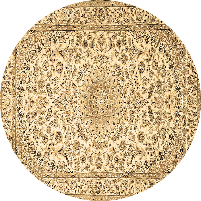 Round Machine Washable Medallion Brown Traditional Rug, wshtr1587brn