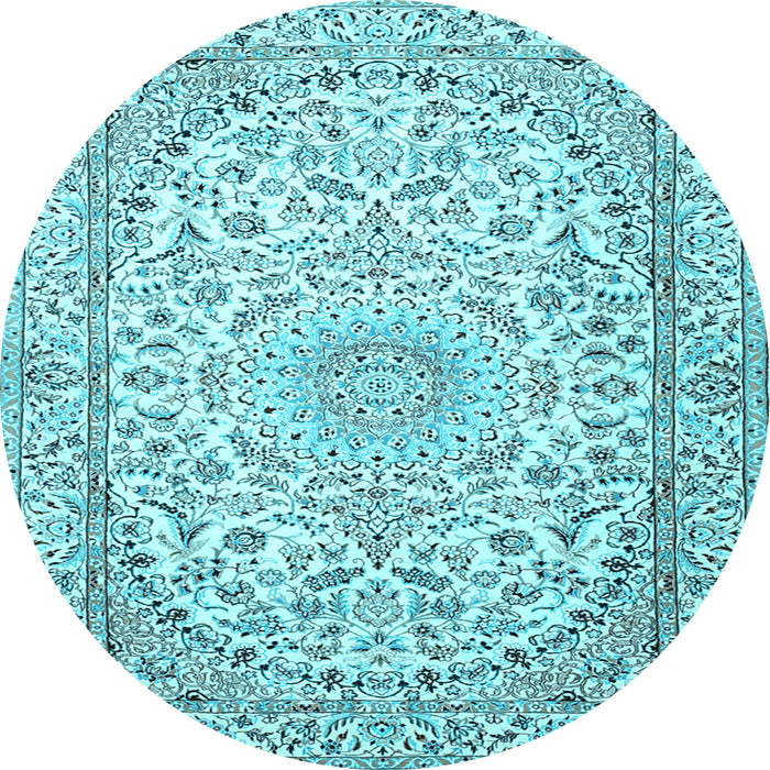 Round Medallion Light Blue Traditional Rug, tr1587lblu