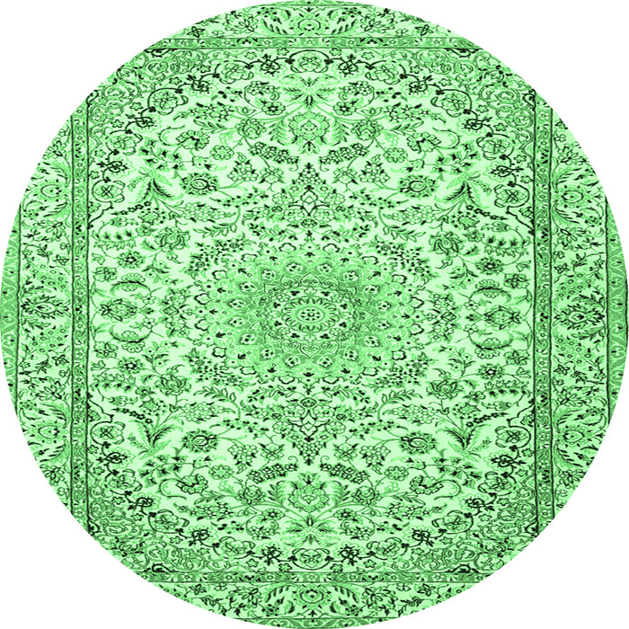 Round Machine Washable Medallion Emerald Green Traditional Area Rugs, wshtr1587emgrn