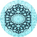 Round Machine Washable Medallion Light Blue Traditional Rug, wshtr1588lblu