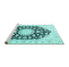 Sideview of Machine Washable Medallion Turquoise Traditional Area Rugs, wshtr1588turq