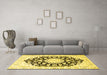 Machine Washable Medallion Yellow Traditional Rug in a Living Room, wshtr1588yw