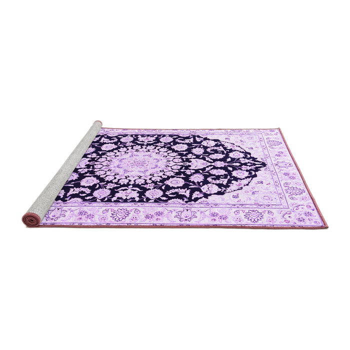Sideview of Machine Washable Medallion Purple Traditional Area Rugs, wshtr1588pur
