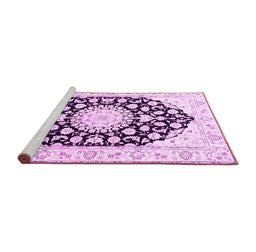 Sideview of Machine Washable Medallion Pink Traditional Rug, wshtr1588pnk