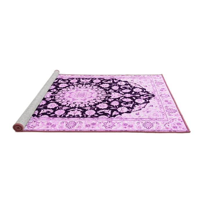 Sideview of Machine Washable Medallion Pink Traditional Rug, wshtr1588pnk