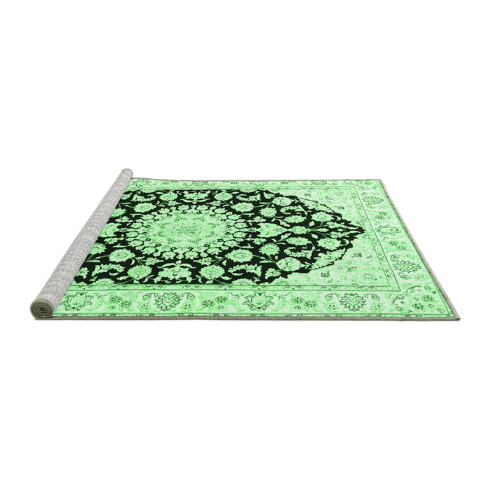 Sideview of Machine Washable Medallion Emerald Green Traditional Area Rugs, wshtr1588emgrn