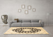 Machine Washable Medallion Brown Traditional Rug in a Living Room,, wshtr1588brn