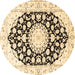 Round Machine Washable Medallion Brown Traditional Rug, wshtr1588brn