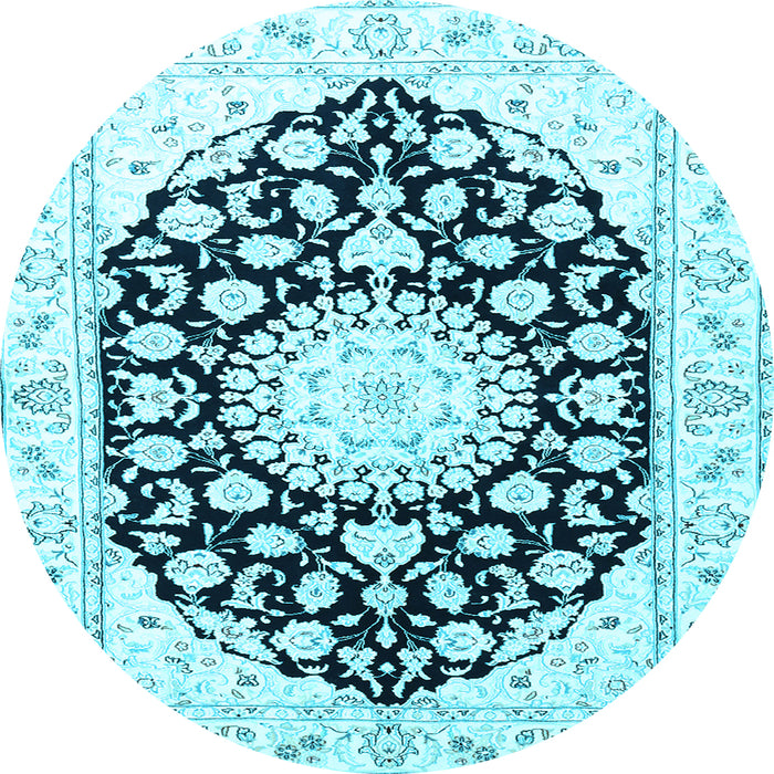 Round Medallion Light Blue Traditional Rug, tr1588lblu