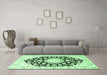 Machine Washable Medallion Emerald Green Traditional Area Rugs in a Living Room,, wshtr1588emgrn